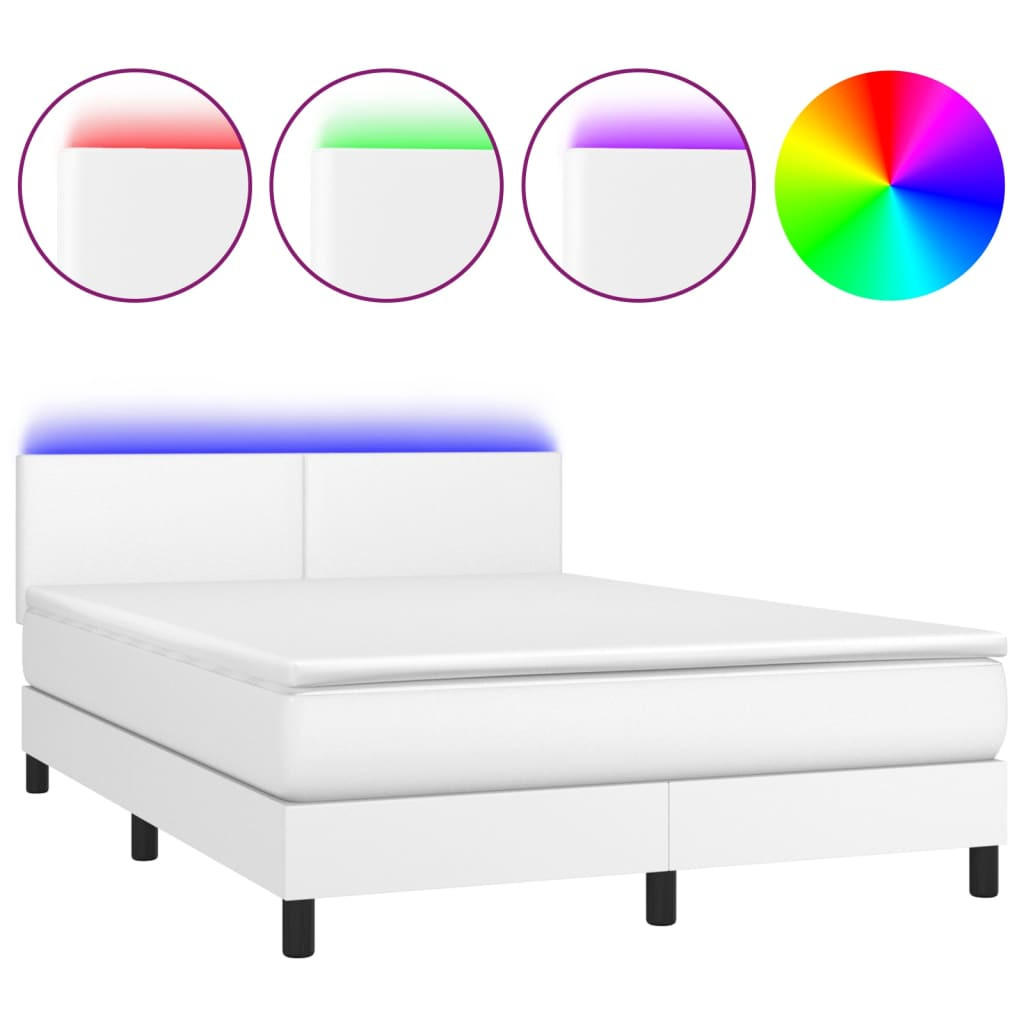 BOXSPRINGBETT Mit Matratze & Led Weiss 140/190 Cm Kunstleder - Weiß, Leder (140/190cm) - vidaXL