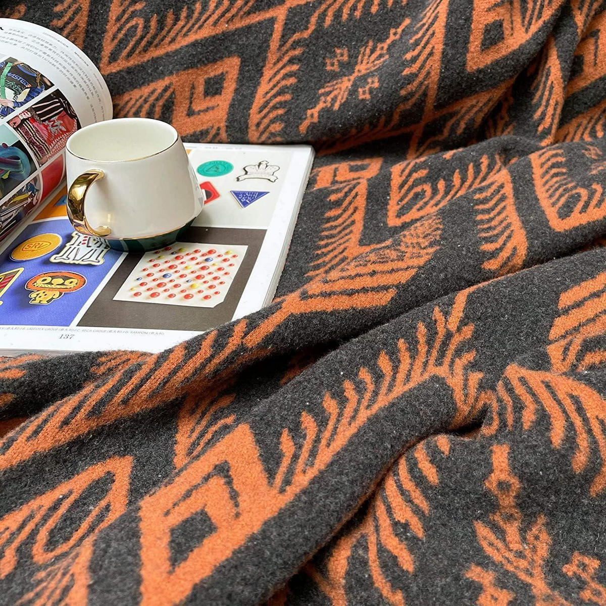 WOHNDECKE Merino 160 x 220 cm Boho Orange - Multicolor, Textil (160/220cm)