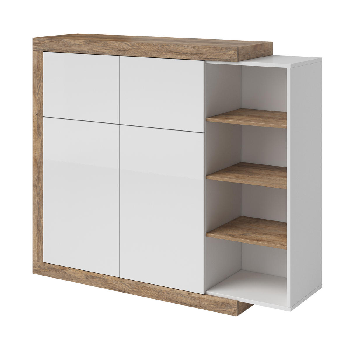 HIGHBOARD SINFONIA 150/128/40 cm mit 2 Türen Eichefarben - Eichefarben/Weiß, Holzwerkstoff (150/128/40cm) - MASSENO