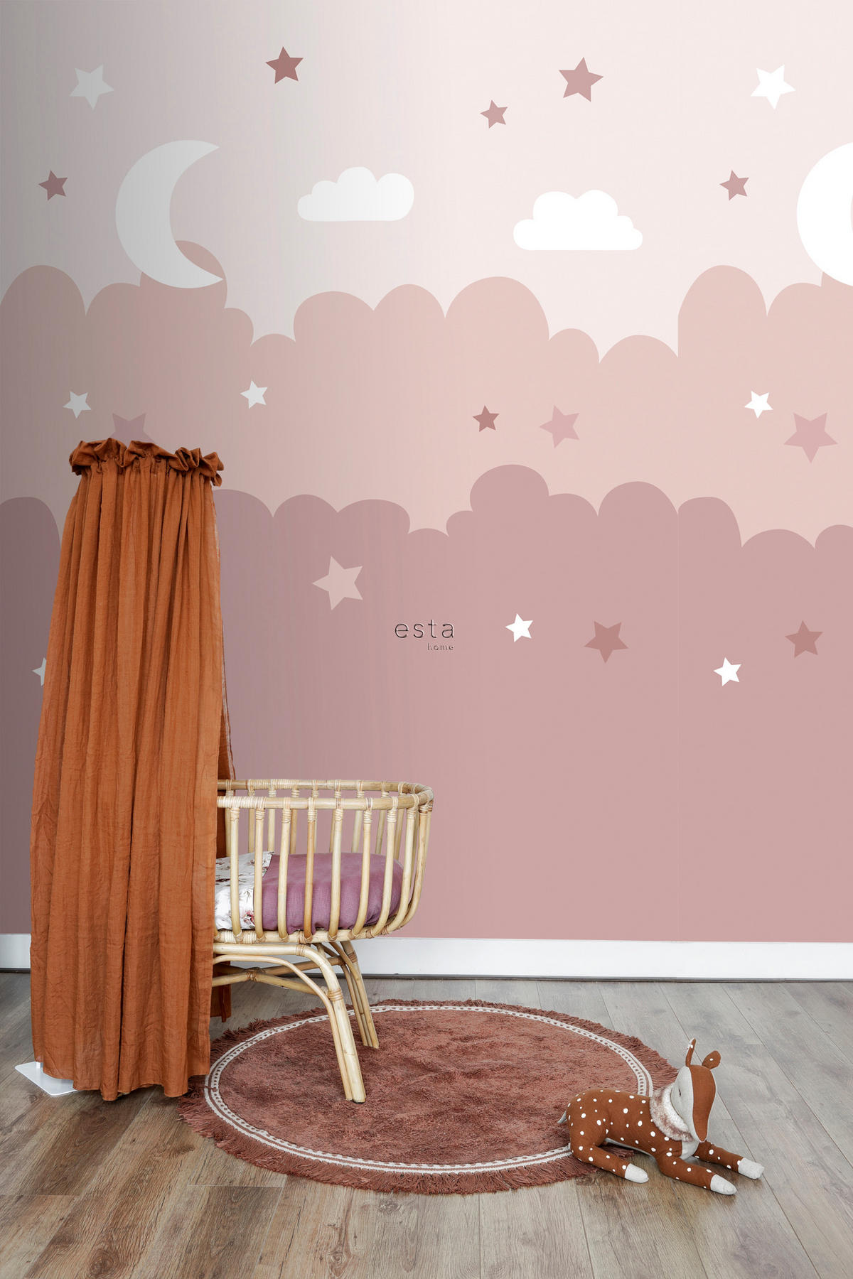 FOTOTAPETE Wolken und Sterne 200 x 279 cm - Pink, Papier (200/279cm) - ESTAhome