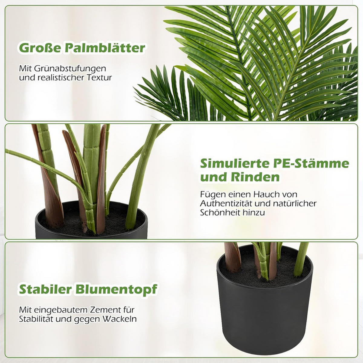 KÜNSTLICHE ARECA-PALME im Topf grün(2er-Set) - Grün, Kunststoff (140cm) - COSTWAY