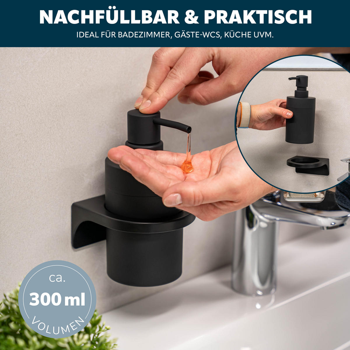 SEIFENSPENDER SAVONA Softtouch, schwarz, rund - Schwarz, Kunststoff (9/16/10.5cm) - bremermann