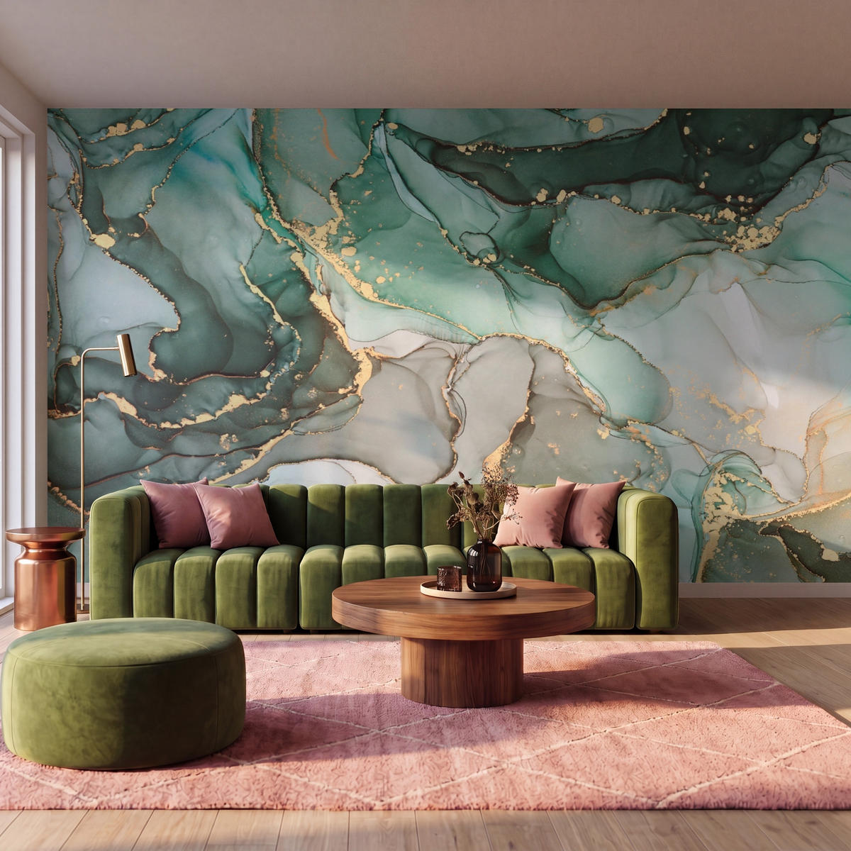 TAPETE - Gold - Marmor - Grün - Luxus - Marmoroptik - Grau - 450x260 cm - Grün, Papier (450/260cm) - OnlyWow