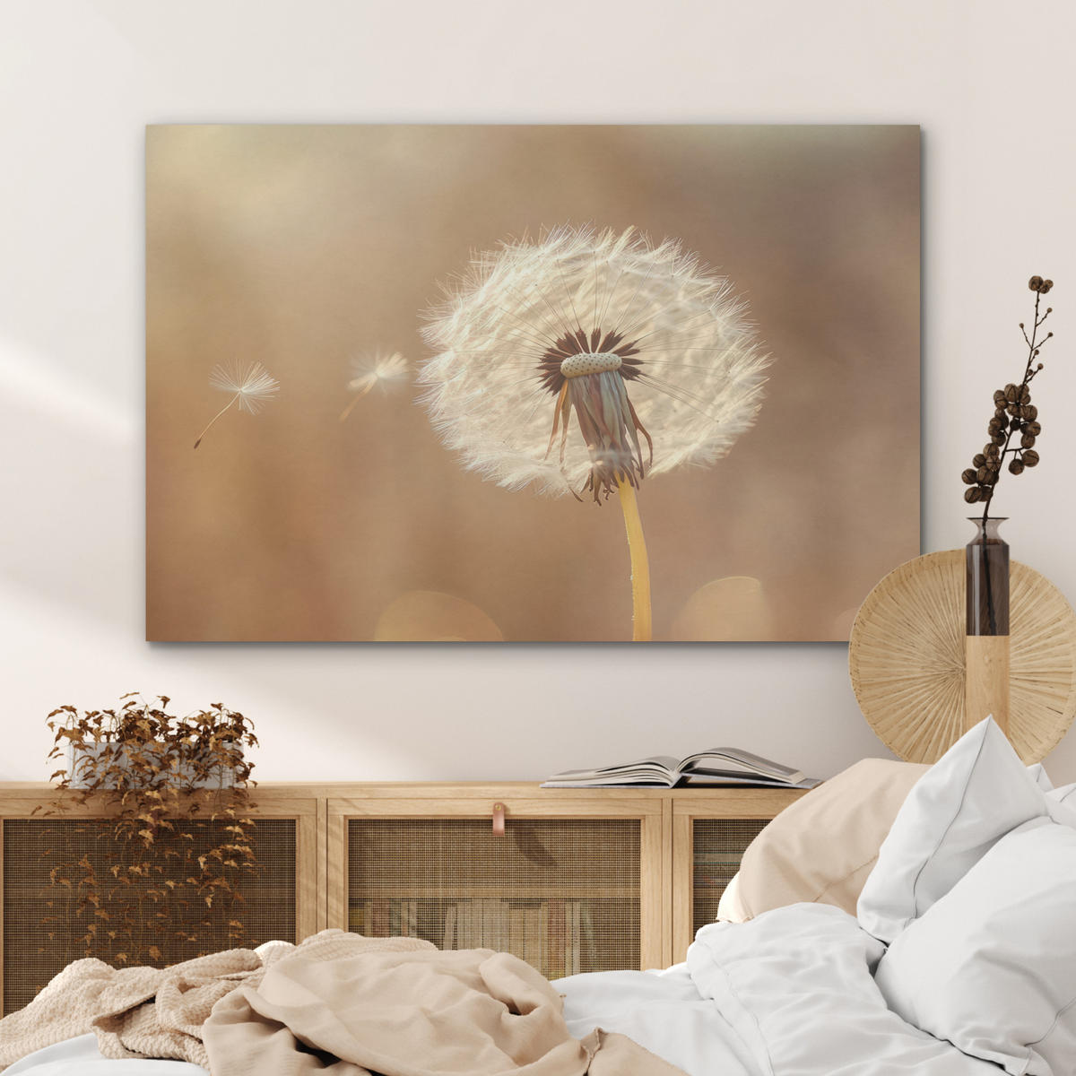 AKUSTIKPANEEL Löwenzahn - Beige - Natur - Blume 100x70 cm - Hellbraun, Textil (100/0.9/70cm) - MuchoWow