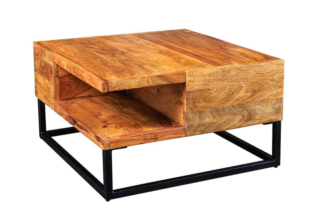 COUCHTISCH GIANT Sheesham quadratisch Natur 60cm - Silberfarben/Braun, Holz/Metall (60/60/35cm) - riess-ambiente