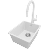 GRANITSPÜLE Venedig Slim Easy, 2-er set Weiß 36/44 cm 1 Becken + Küchenarmatur 40/20 cm + Ablauf-Set ab 40er Unterschrank - Chromfarben/Weiß, Kunststoff (36/20/44cm) - Primagran