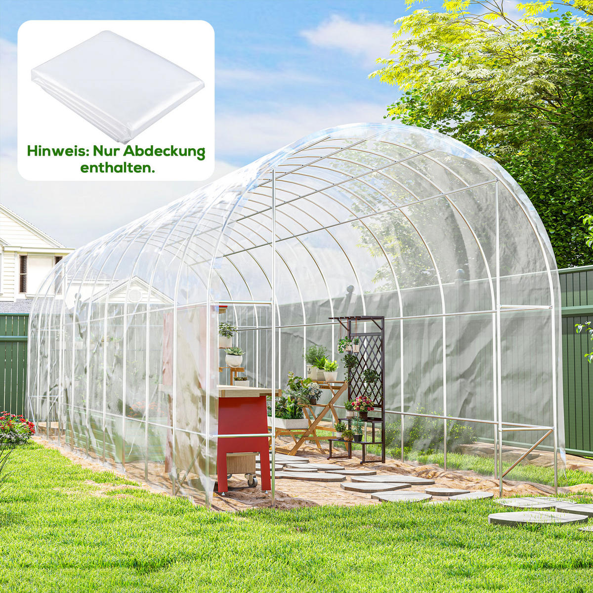 GEWÄCHSHAUSFOLIE 8 x 10 m, wasserdichtGartenfolie, aus Kunststoff, Extra Dick - Transparent, Kunststoff (800/1/1000cm) - Outsunny