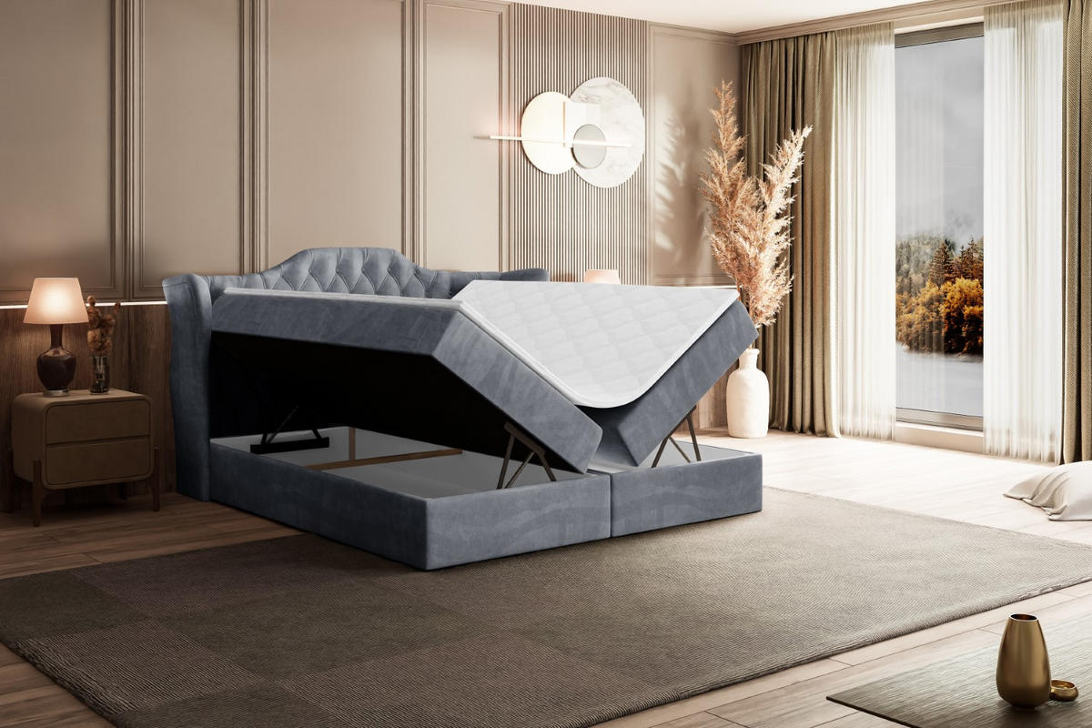 BOXBETT mit Matratze H4 und Lattenrost - VILA - 200x200 cm - H4 - Grau - Grau, Holzwerkstoff (200/200cm) - ALTDECOR
