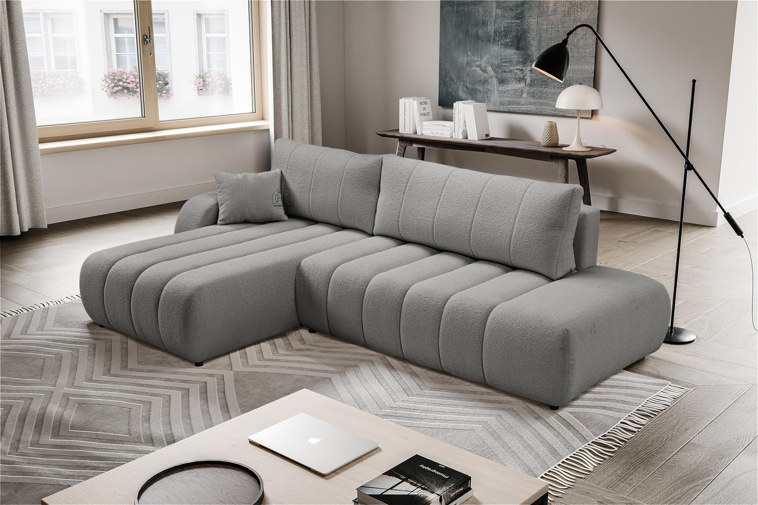 ECKSOFA BALOO L-förm, Schlaffunktion, hohe Funktionalität, komfortable Sitzfläche, lose Rückenkissen, freistehend, LINKS 176x276x88 cm Grey - Grau, Holz/Textil (176/276cm) - DomoHome