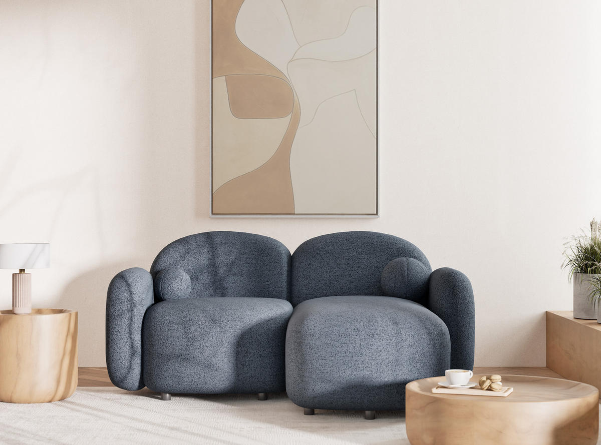 ECKSOFA Bahama Blau Grau Webstoff - Blaugrau/Schwarz, Holz/Holzwerkstoff (190/146cm) - Maison de Reve