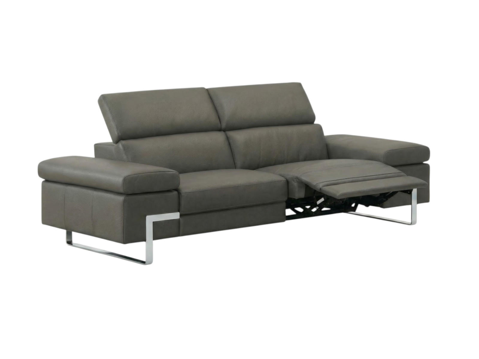3-SITZER Sofa Opera Echtleder mit 1 x Relaxfunktion Greige - Greige, Leder/Metall (223/75/109cm)