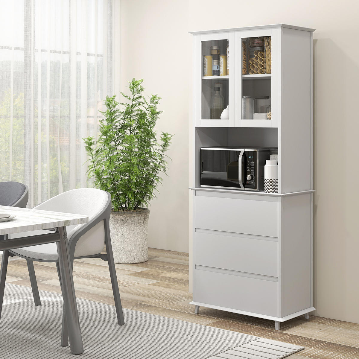 KÜCHENSCHRANK Weiß, 2 Glastüren, 3 Schubladen, 68/38/172 cm - Weiß, Holzwerkstoff (68/172/38cm) - PANGIVO
