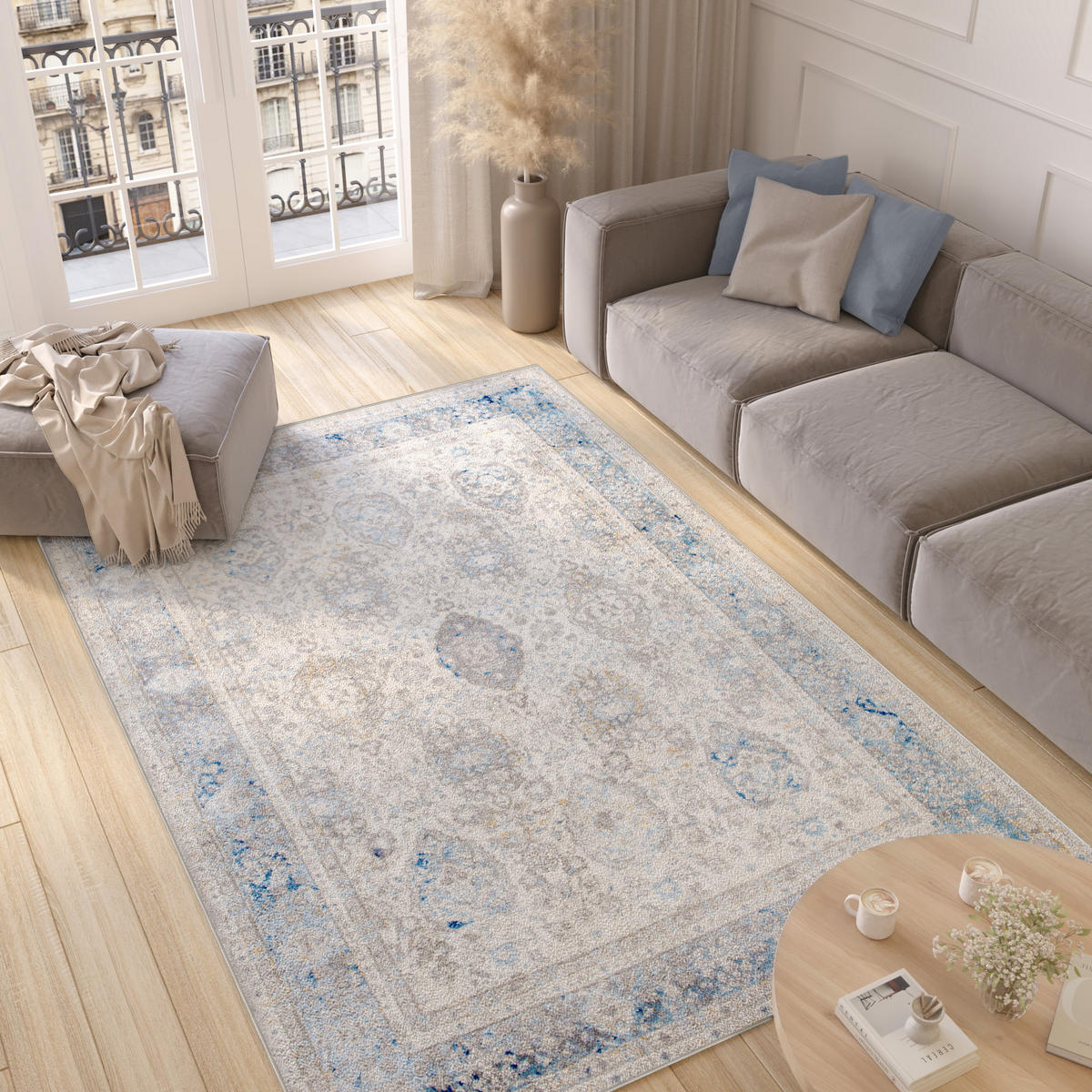 TEPPICH VALLEY Grau Blau 300/400 cm - Blau, Textil (300/400cm) - Tapiso