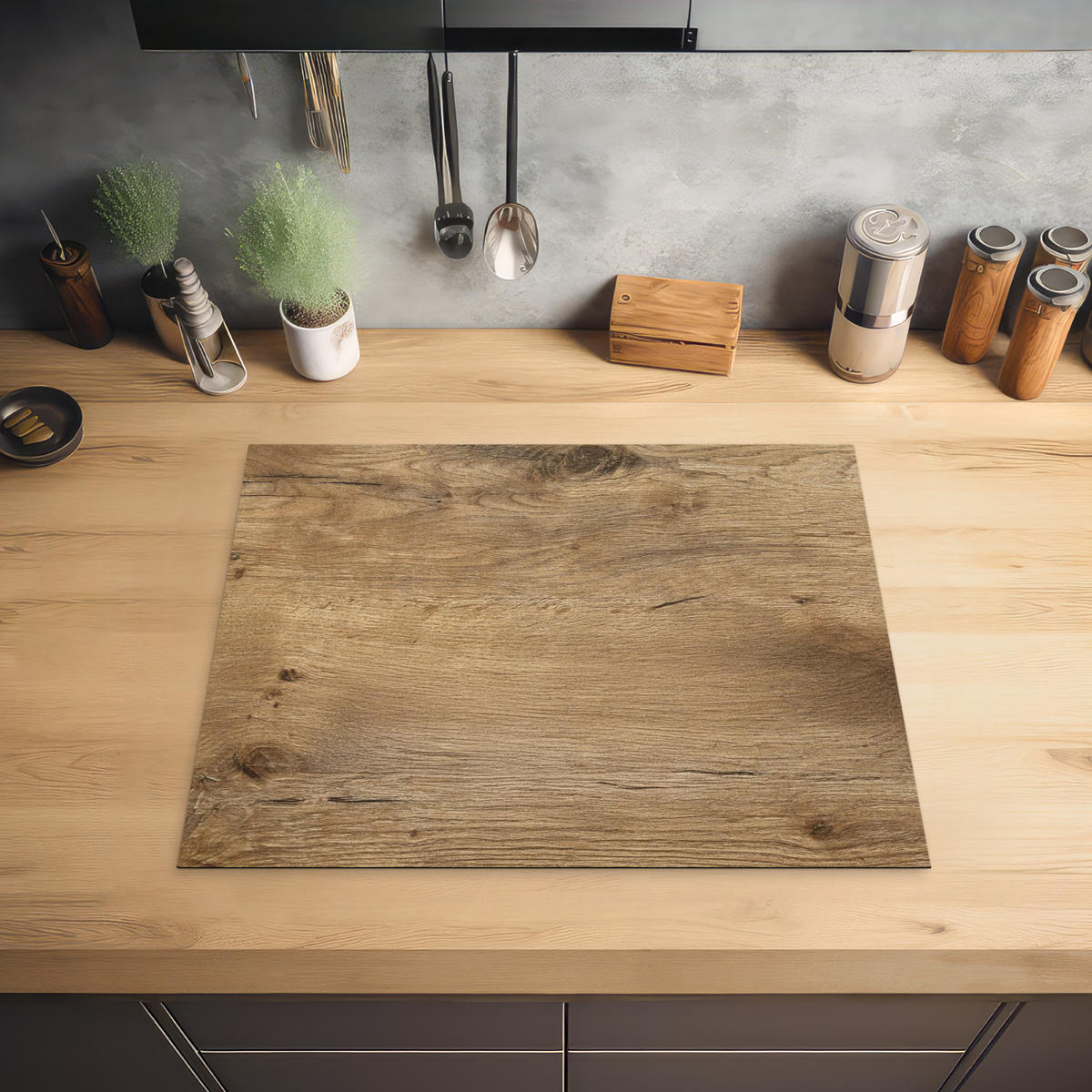 HERDABDECKPLATTE Holz - Braun - Holzoptik Herdabdeckung Induktionsfeld 65x52 cm - Eichefarben, Kunststoff (65/52/0.2cm) - MuchoWow