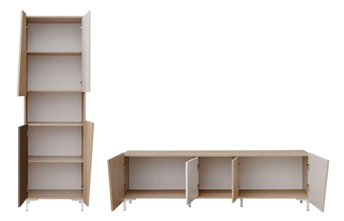 WOHNZIMMER SET Viste braun / weiß hochglanz 240cm / 40 cm / 189cm - Ecru/Weiß Hochglanz, Holz/Holzwerkstoff (240/189/40cm) - Furnival
