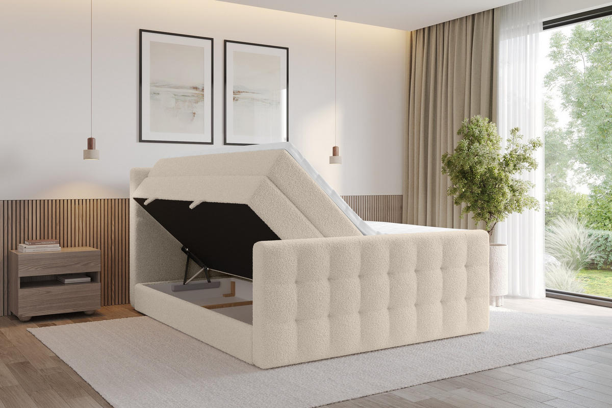 BOXSPRINGOVÁ POSTEL s matrací H3/H4 - IGAN-Z KING - 120x200 cm Tmavě béžová - kapučínová, kompozitní dřevo (123/200cm) - ALTDECOR