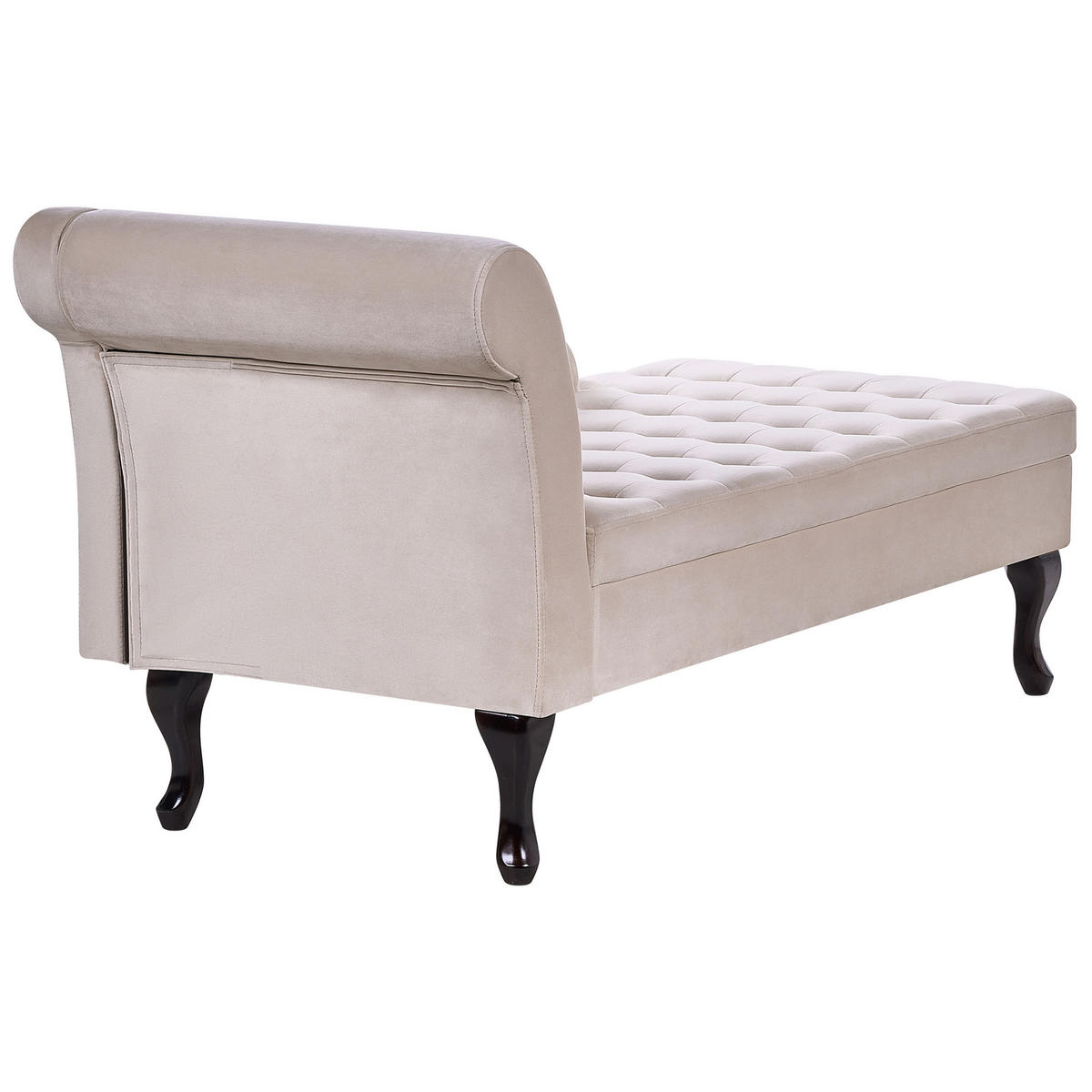 CHAISELONGUE Samtstoff hellbeige mit Bettkasten linksseitig Pessac - Beige/Schwarz, Textil (145/71/62cm) - Beliani