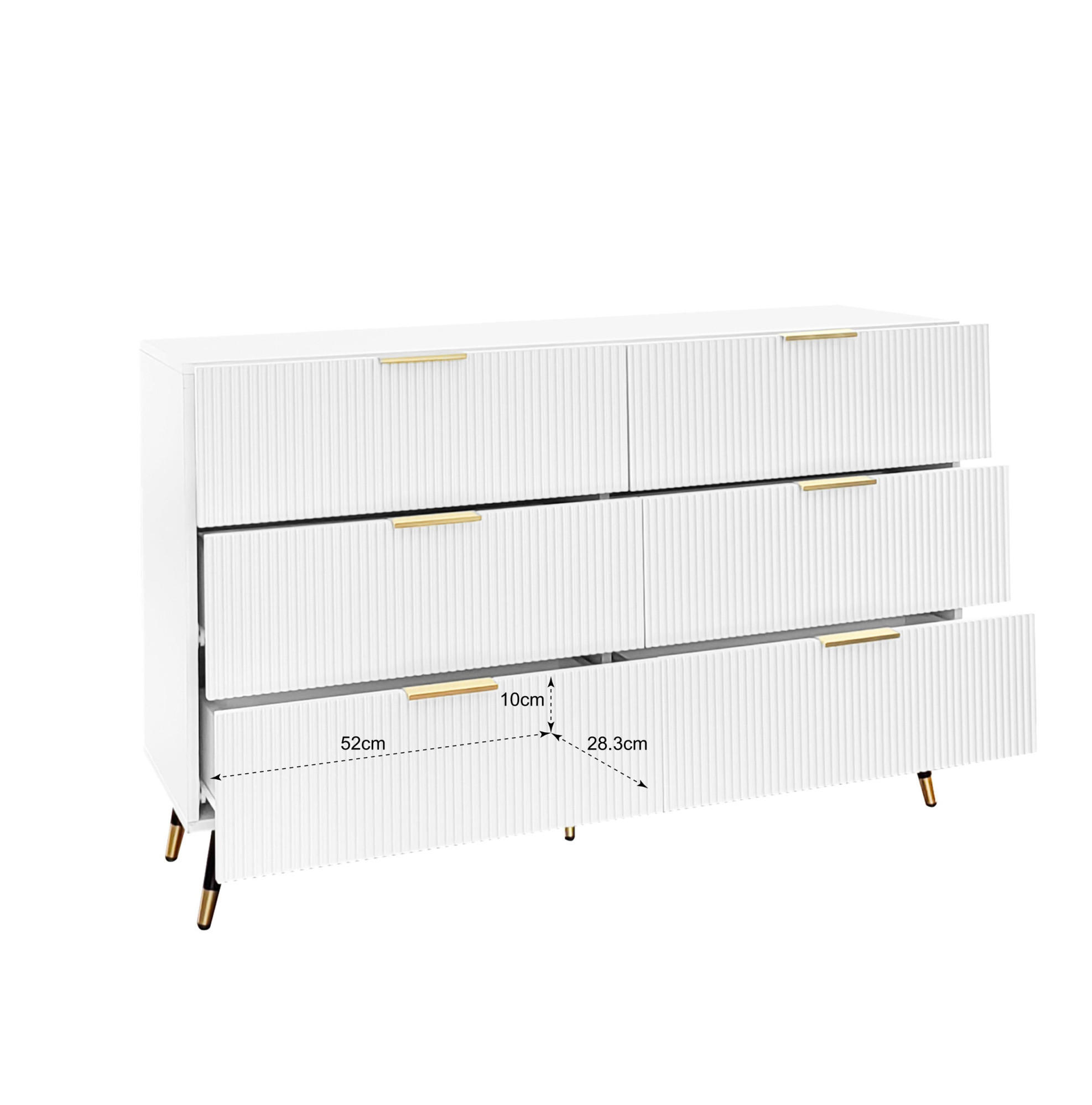 OKWISH KOMODA 120/40/77 cm bílá se zlatými detaily z dřevotřísky se 6 zásuvkami