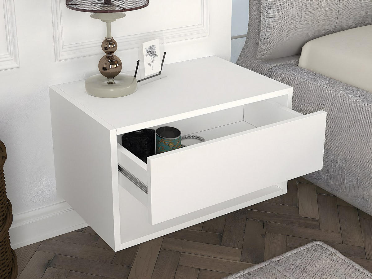 2ER-SET Nachttische hängend - 1 Schublade & 1 Ablage - Weiß - RITAMI - Weiß, Holz (60/35/40cm) - Vente-Unique
