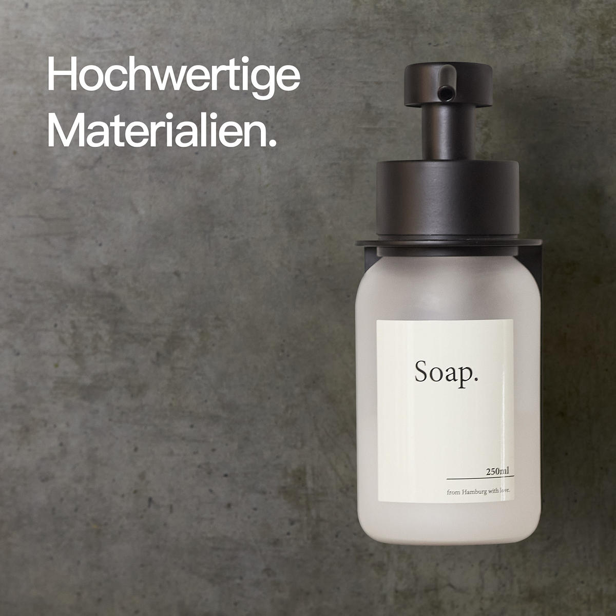 SEIFENSPENDER MIT WANDHALTER OHNE BOHREN Schwarz / Milchglas - Transparent/Schwarz, Glas/Metall (7/17/10cm) - Designfabrik Hamburg