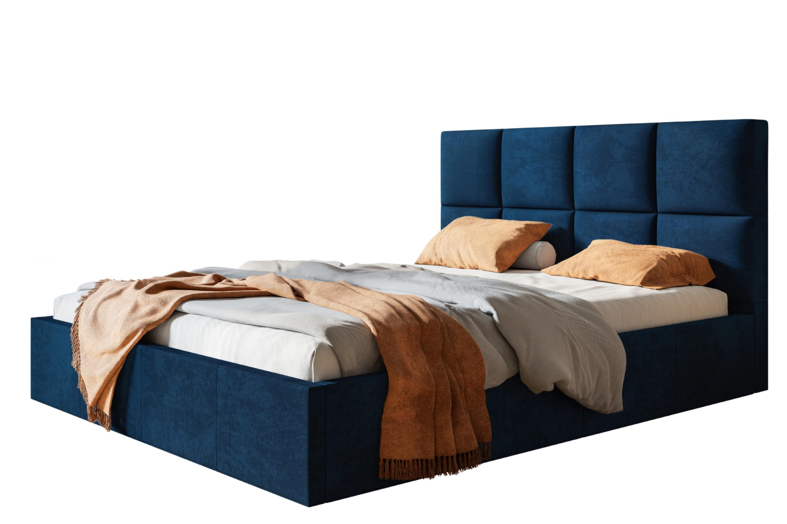 BETT 90x200 - Polsterbett mit Bettkasten und Holzrahmen - Modern Betten - Glatter Kronos-Stoff- Kollektion Roma, Blau - Blau, Holz/Textil (90/200cm) - Alpi-Möbel