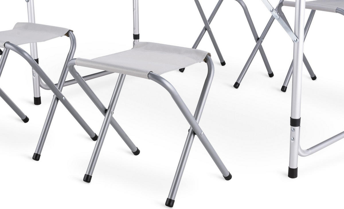 GARTENSET Tisch und 4 Stühlen, 120/60 cm, Höhenverstellbar - Dunkelgrau/Silberfarben, Metall - Outtec