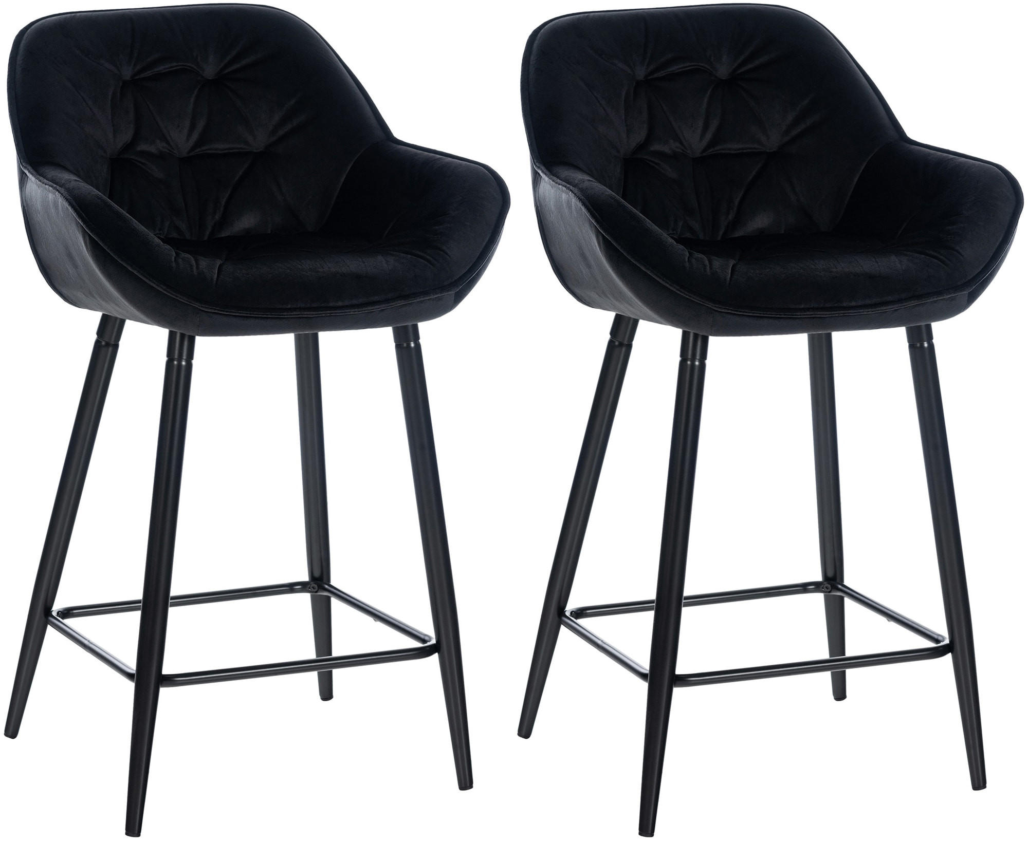 BARHOCKER 2er Set Samt schwarz - Schwarz, Textil/Metall (54/103/57.5cm) - CLP