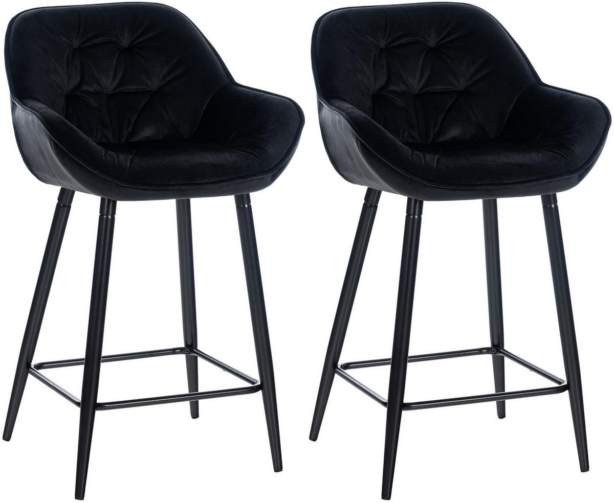 BARHOCKER 2er Set Samt schwarz - Schwarz, Textil/Metall (54/103/57.5cm) - CLP