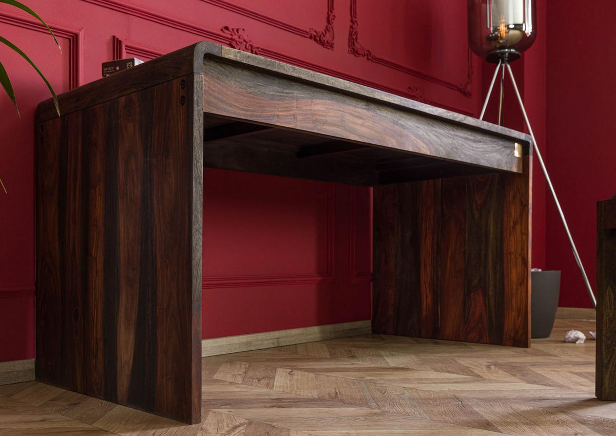 SCHREIBTISCH Sheesham 150x70x76 grau geölt TAMBORA #782 - Grau, Holz (70/150/76cm) - Massivmoebel24