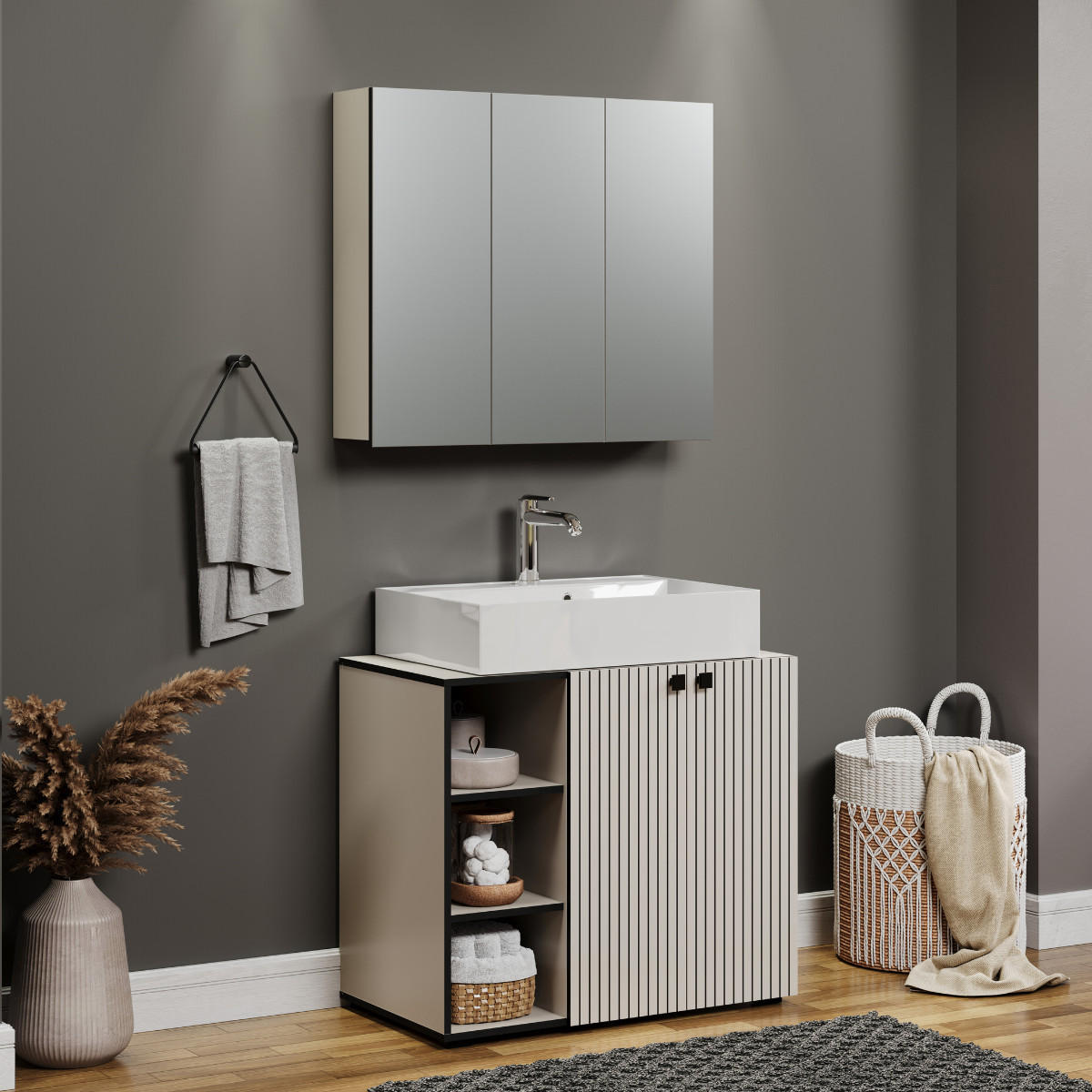 SPIEGELSCHRANK PureBliss Hellgrau - Hellgrau, Holzwerkstoff (90/80/20cm) - Trendteam