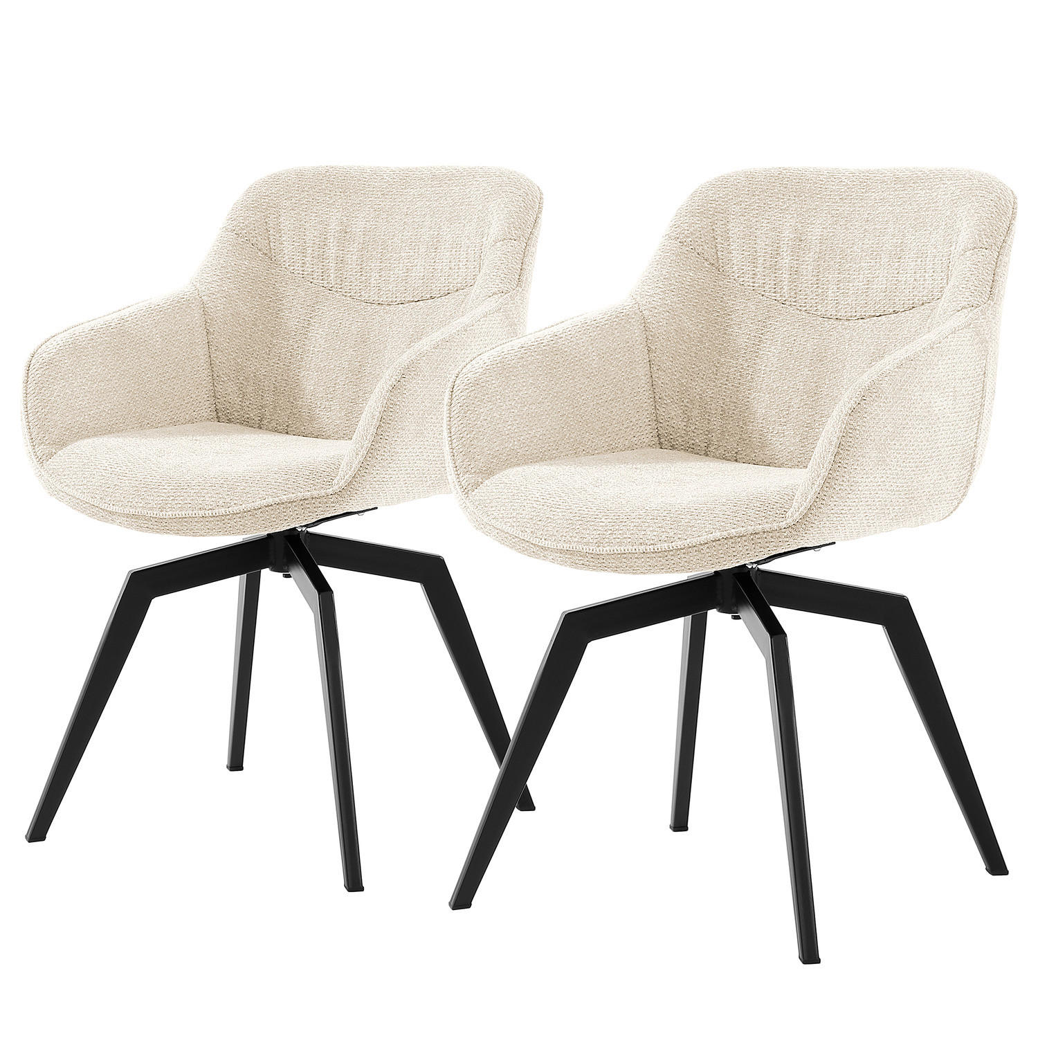 DREHBARER ARMLEHNENSTUHL - 2er-Set - Chenille / Eisen - Creme/Schwarz, Textil/Metall (59/84/64cm) - home24