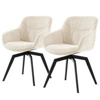 DREHBARER ARMLEHNENSTUHL - 2er-Set - Chenille / Eisen - Creme/Schwarz, Textil/Metall (59/84/64cm) - home24