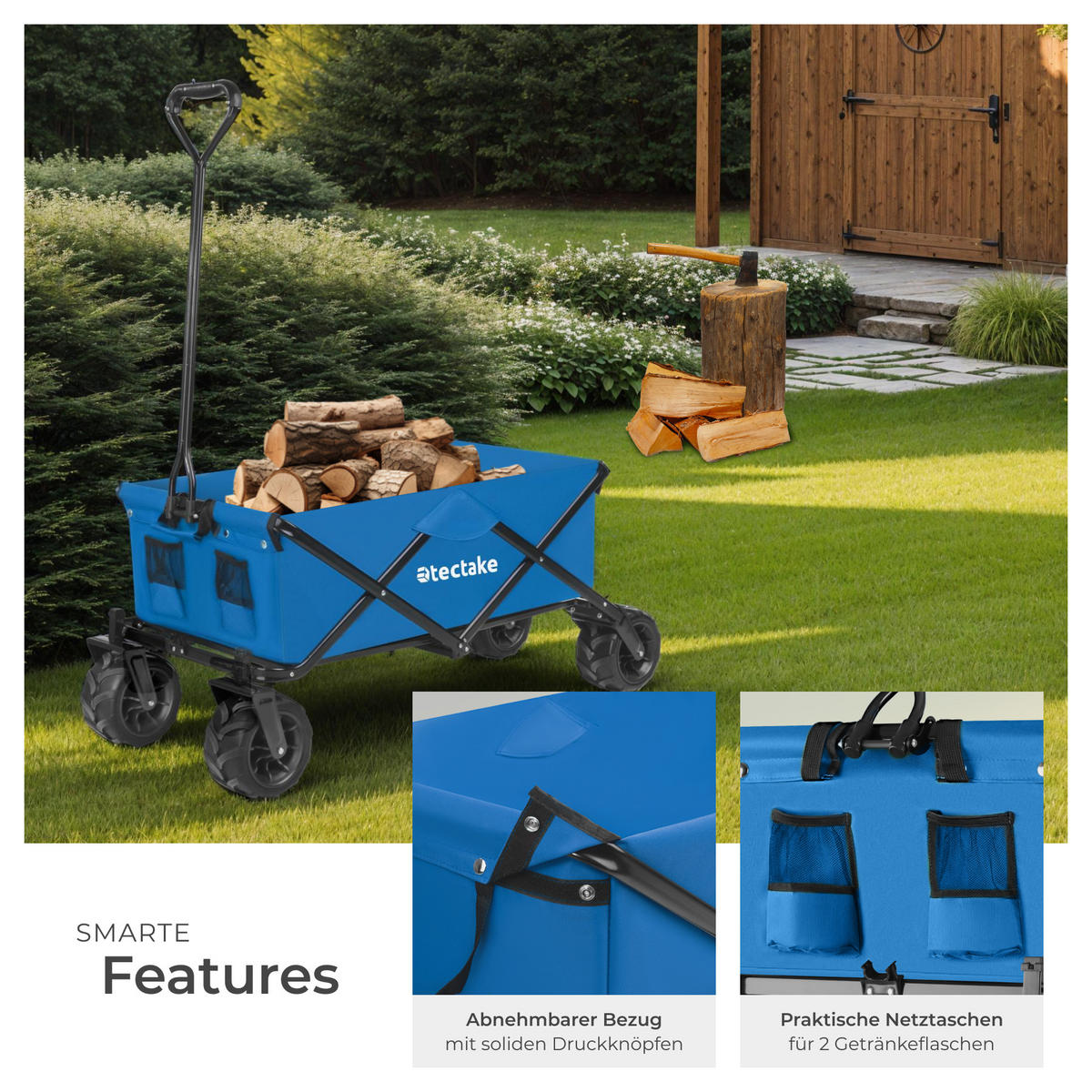 BOLLERWAGEN Heidrun, inklusive Tragetasche, Belastbarkeit 80 kg, blau - Blau, Textil (51/120.5/114cm) - tectake