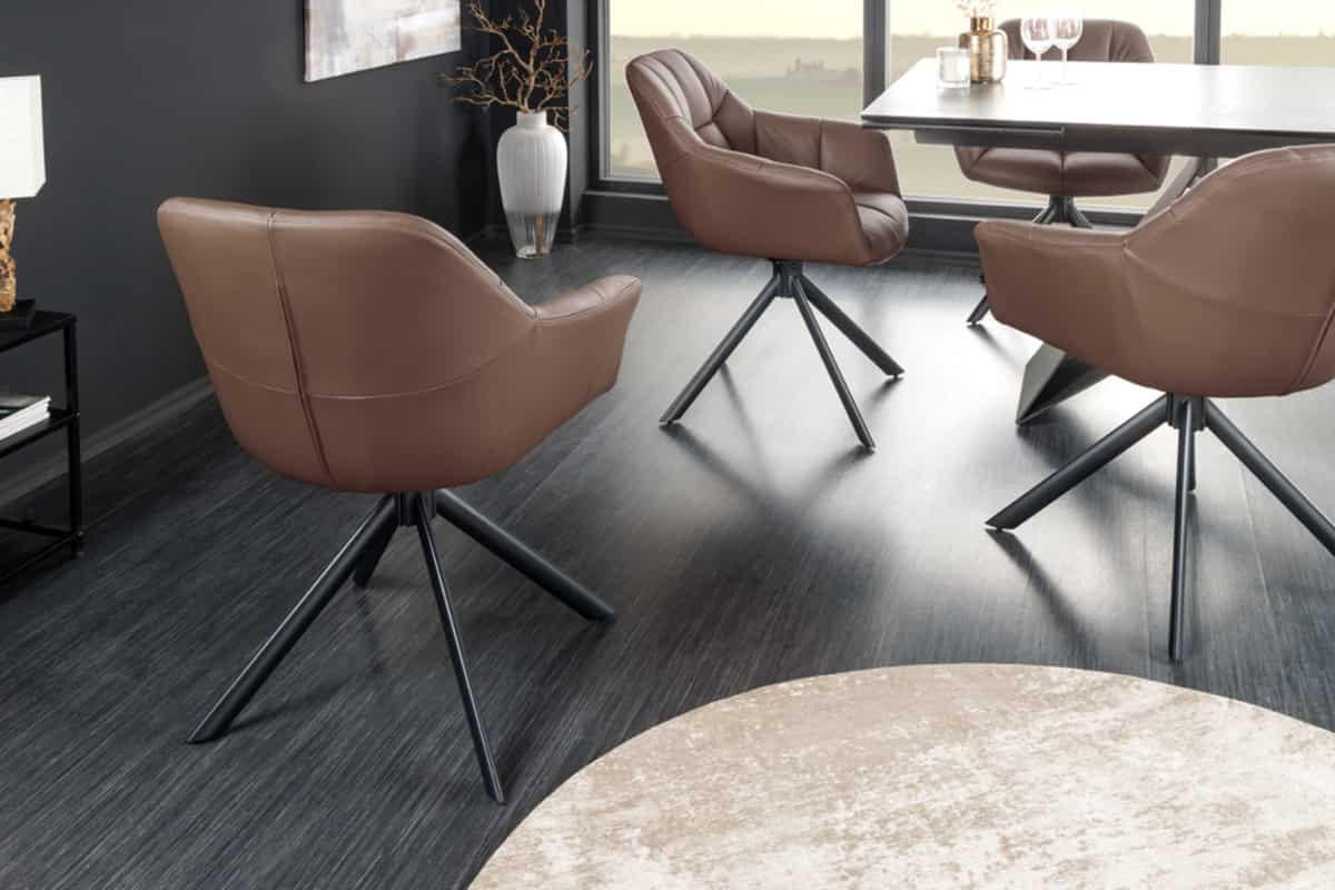 STUHL PAPILLON Echtleder Braun 85 cm - Schwarz, Leder/Metall (65/83/66cm) - riess-ambiente