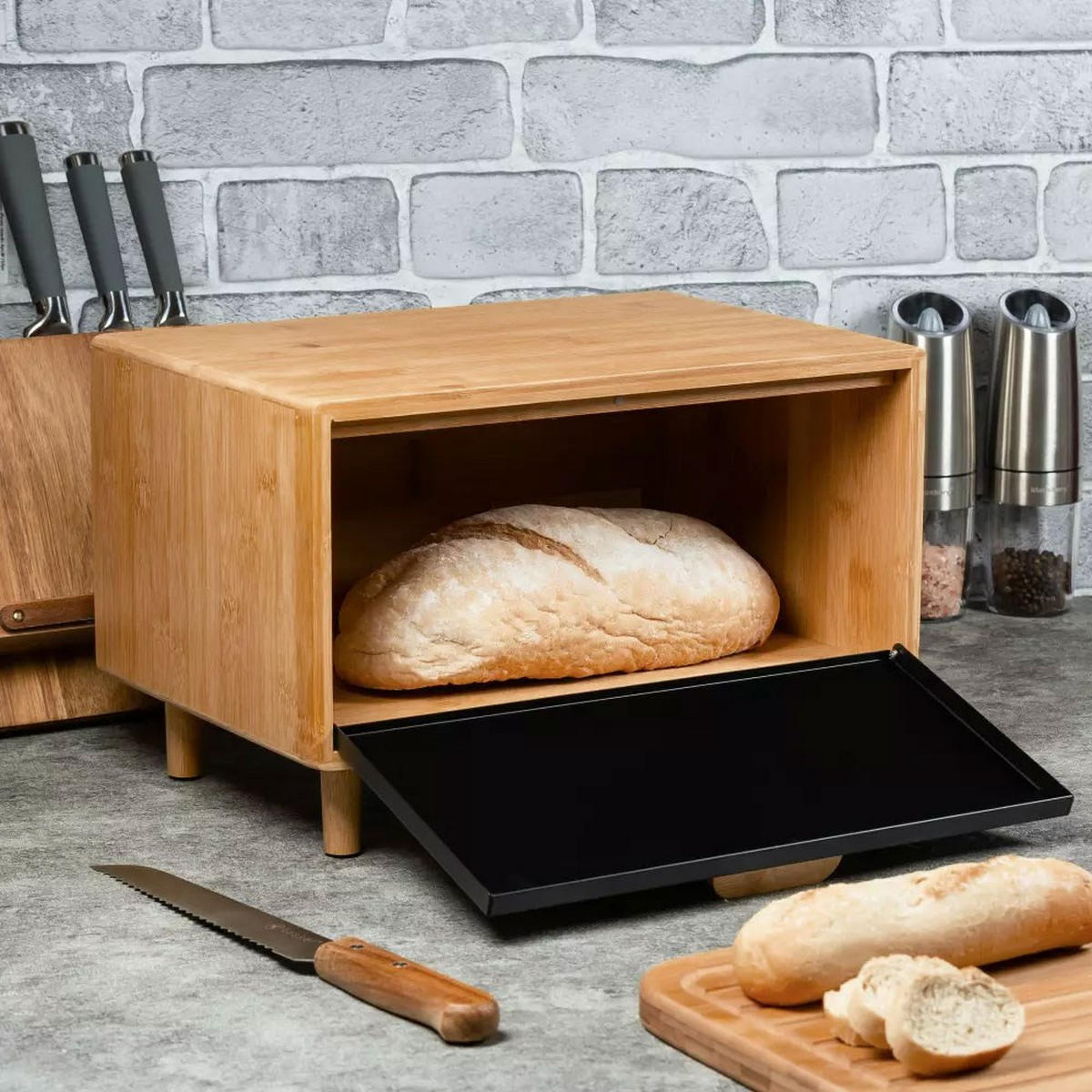 BROTKASTEN Schwarz 26/38/23 cm KB7399 - Schwarz, Holz (38/23/26cm) - Klausberg 