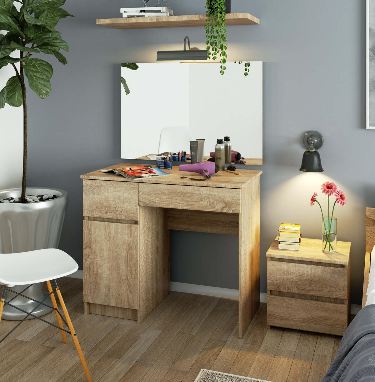 MĂSUȚĂ de machiaj cu oglindă - stejar Sonoma, compozit lemnos (90/142/50cm) - RAUMHIRSCH FURNITURE