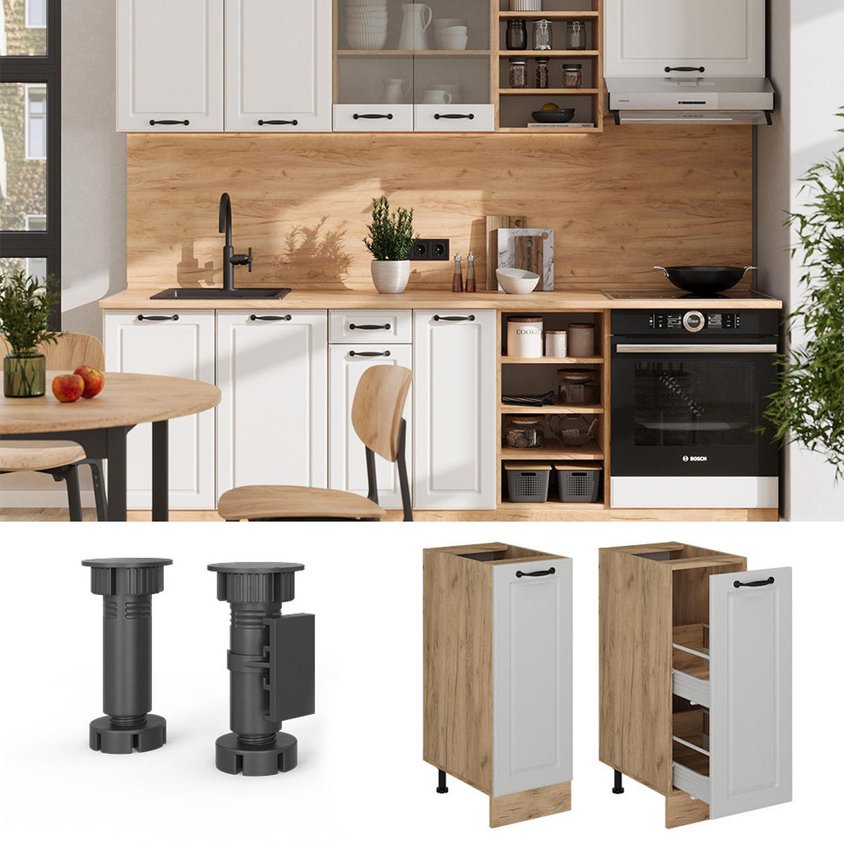 APOTHEKERSCHRANK R-Line Weiß Landhaus 30 cm ohne Arbeitsplatte - Honigeiche/Eiche Wotan, Holzwerkstoff (30/81.6/46cm) - Vicco