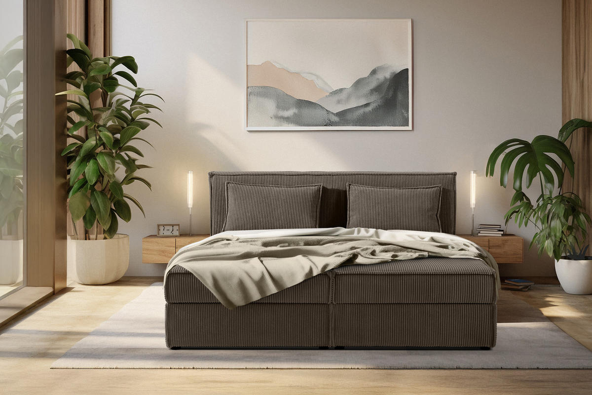 BOXSPRINGBETT ROTI mit Stauraum, braun - Schwarz/Braun, Holz/Holzwerkstoff (180/200cm) - KONSIMO®