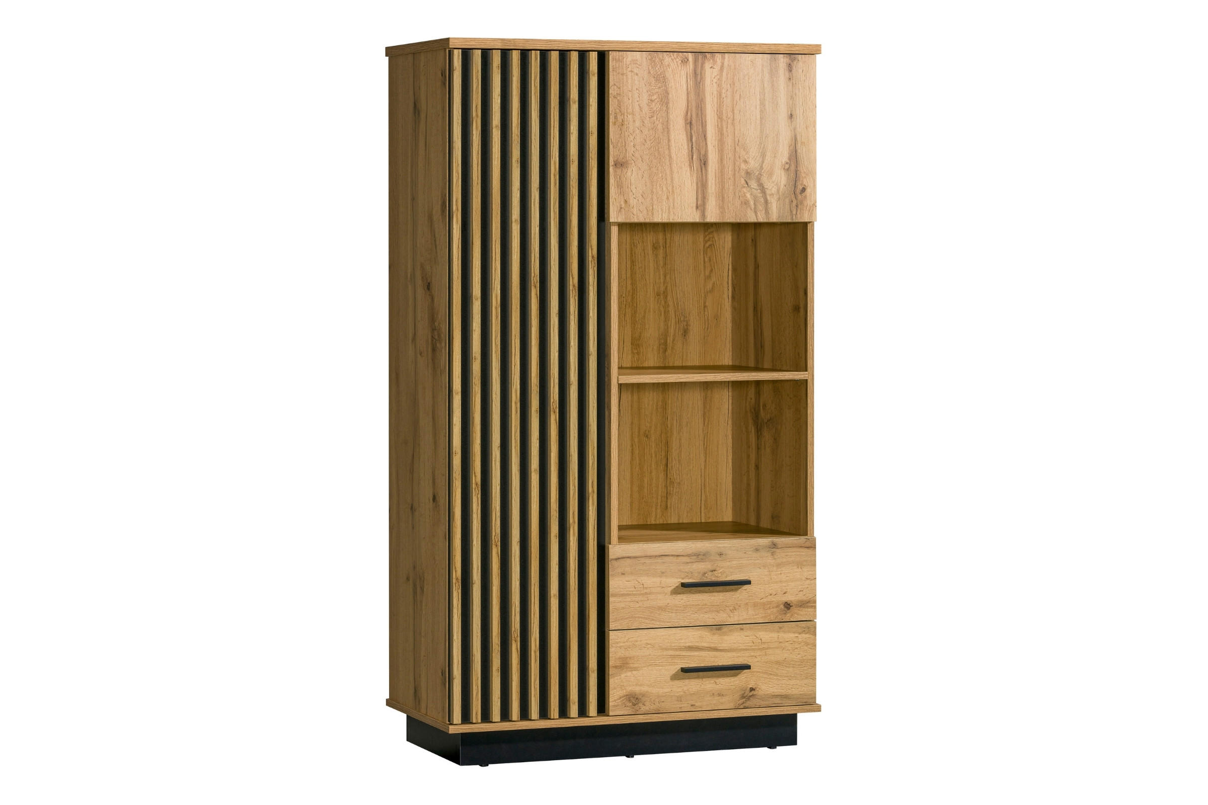 HIGHBOARD LAMI 4 90/160/40 cm in Wotan Eiche / Schwarz Matt mit Lamellen - Eiche Wotan/Schwarz, Holzwerkstoff (90/160/40cm) - Deine Möbel 24