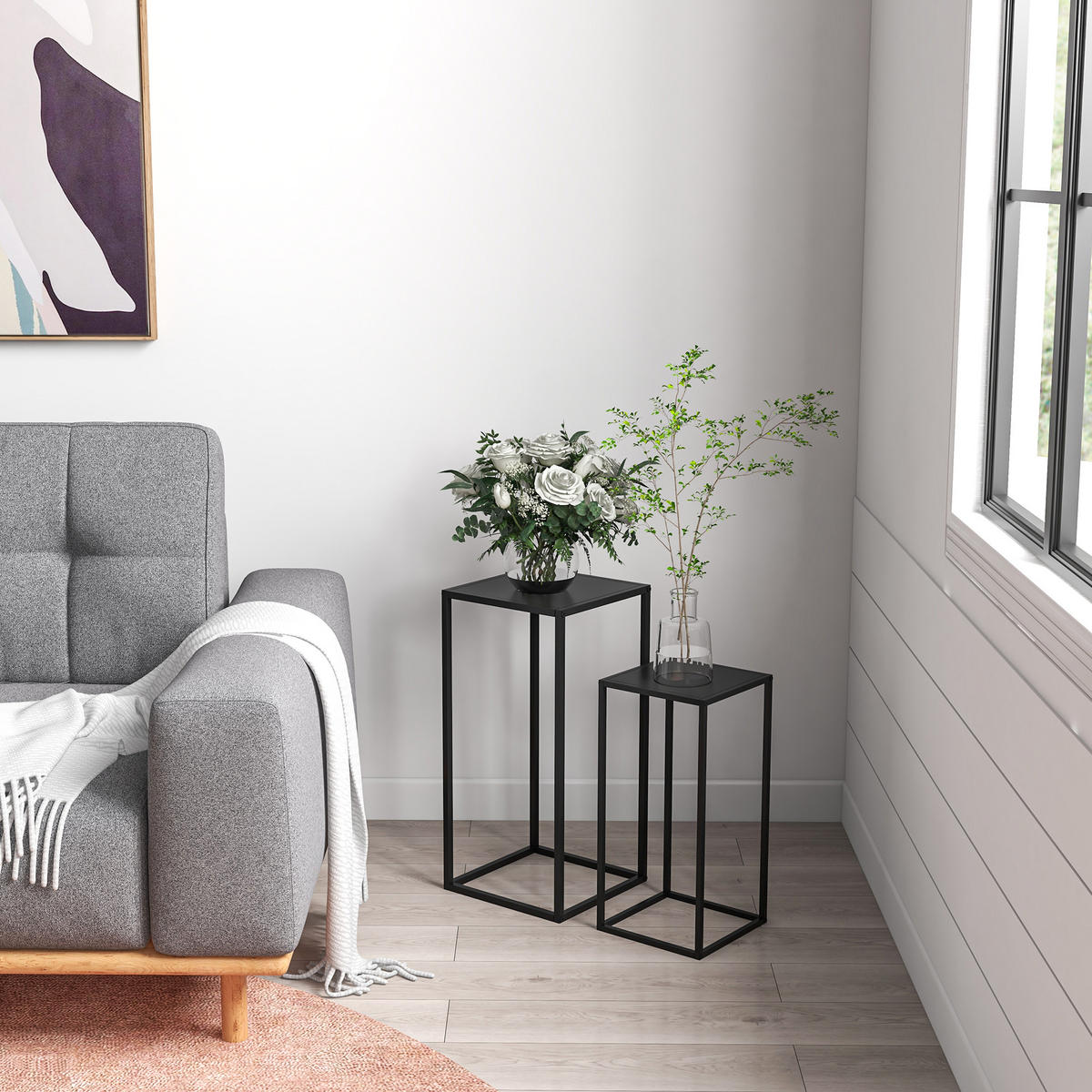 PFLANZENSTÄNDER, Stahl, Schwarz - Schwarz, Metall (31/31/65cm) - Outsunny