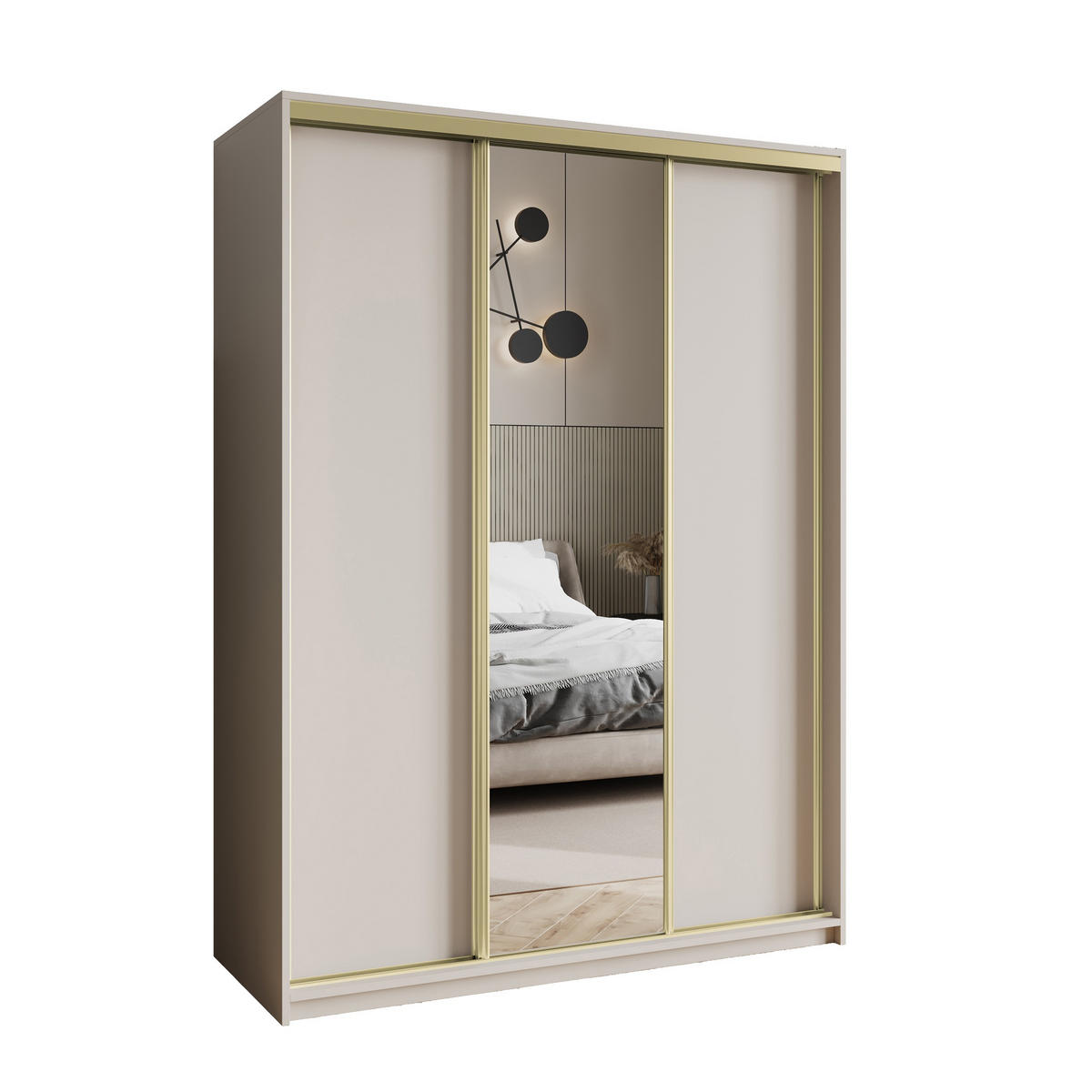 SCHWEBETÜRENSCHRANK TAVI 150/205/60 cm 3-türig mit Spiegel Kaschmir - Kaschmir, Holzwerkstoff (150/205/60cm) - MASSENO