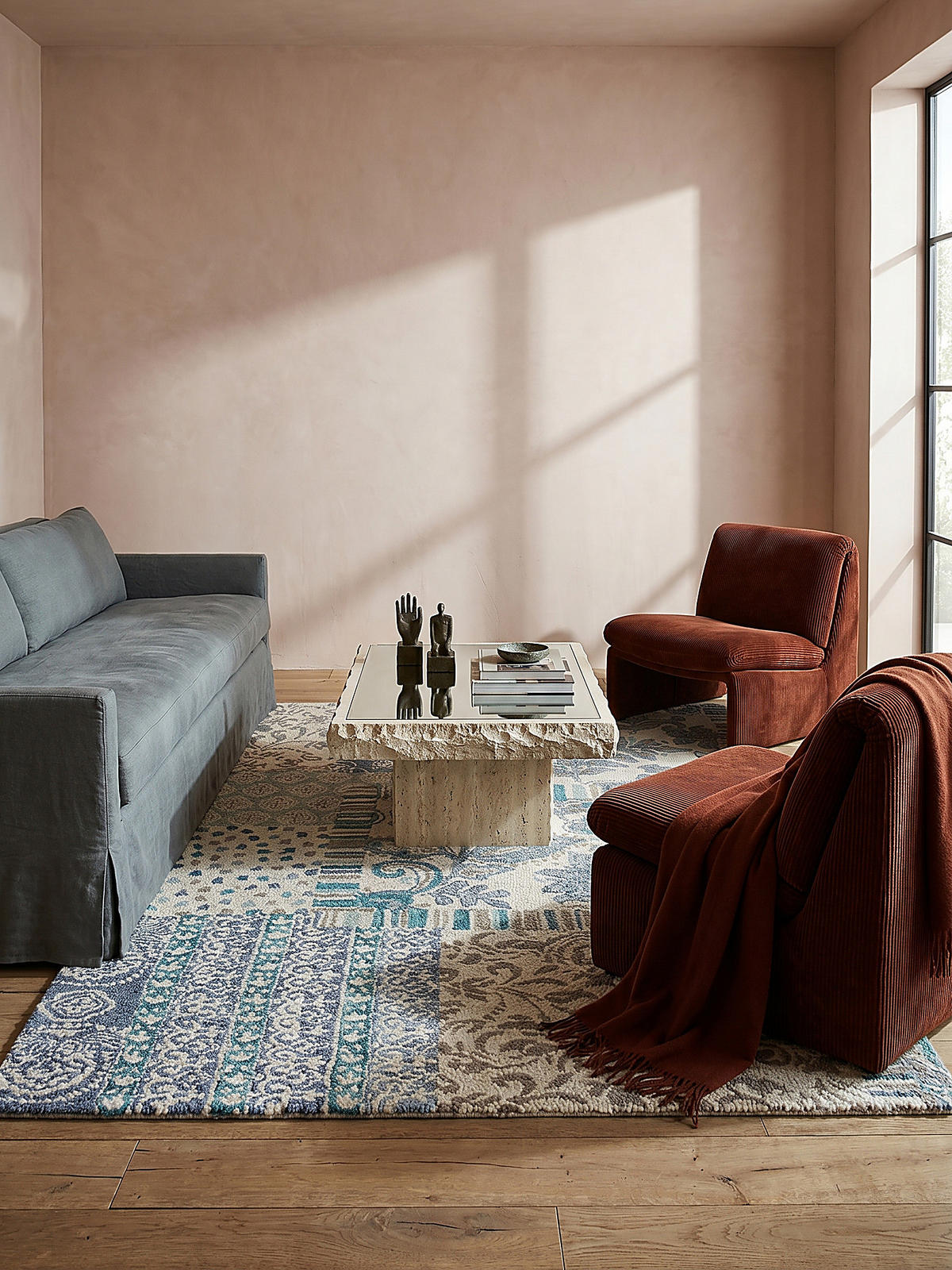 WOLLTEPPICH SOAR, im Patchwork-Stil, Blau, 120 x 170 cm - Blau, Textil (120/170cm) - KADIMA DESIGN