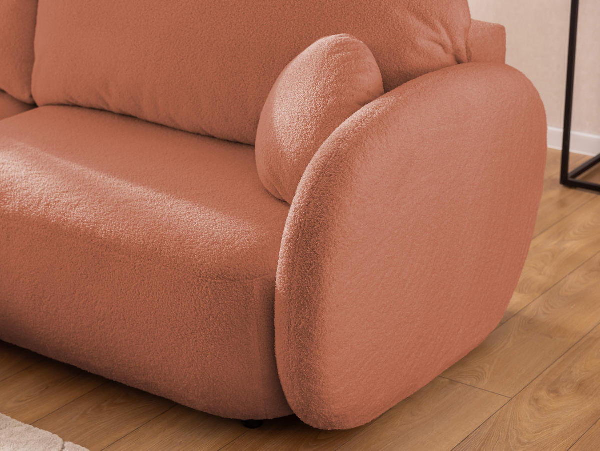 ECKSOFA Candy mit Schlaffunktion Terrakotta Bouclé-Stoff - Ottomane links - Terra cotta/Schwarz, Holz/Kunststoff (230/146cm) - S-Style Möbel