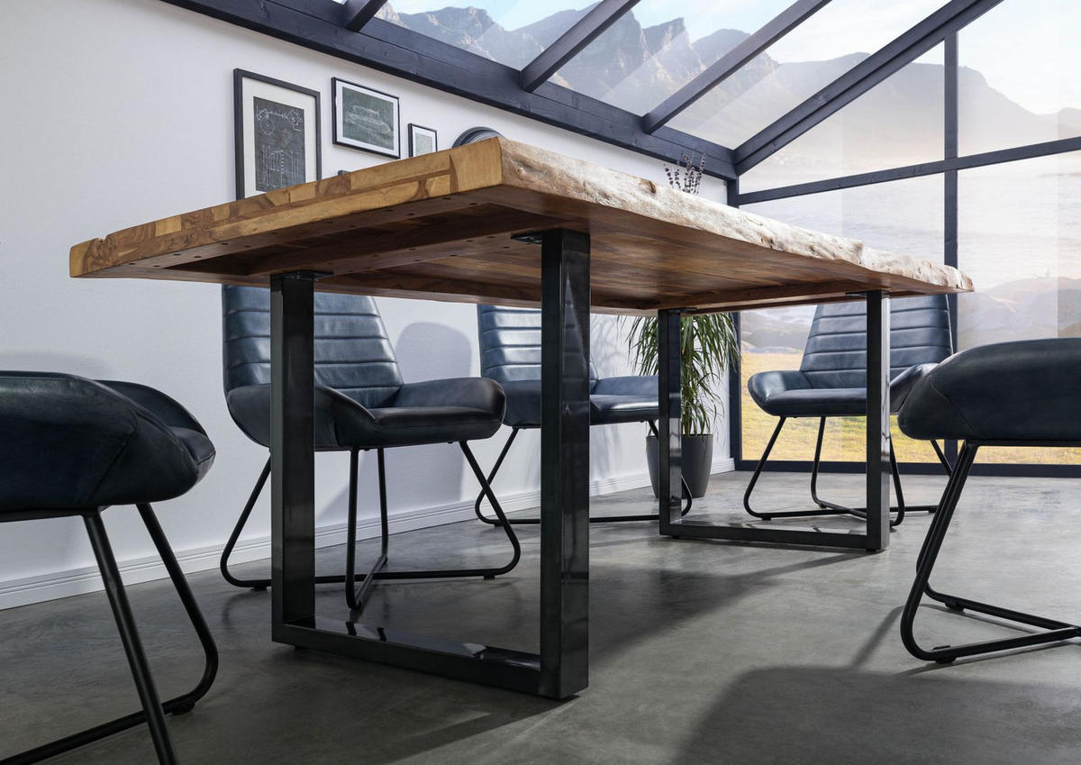 BAUMTISCH Sheesham 180x90x77 natur sandgestrahlt / U-Beine anthrazit glänzend FREEFORM 5 - Braun, Holz (90/180/77cm) - Massivmoebel24