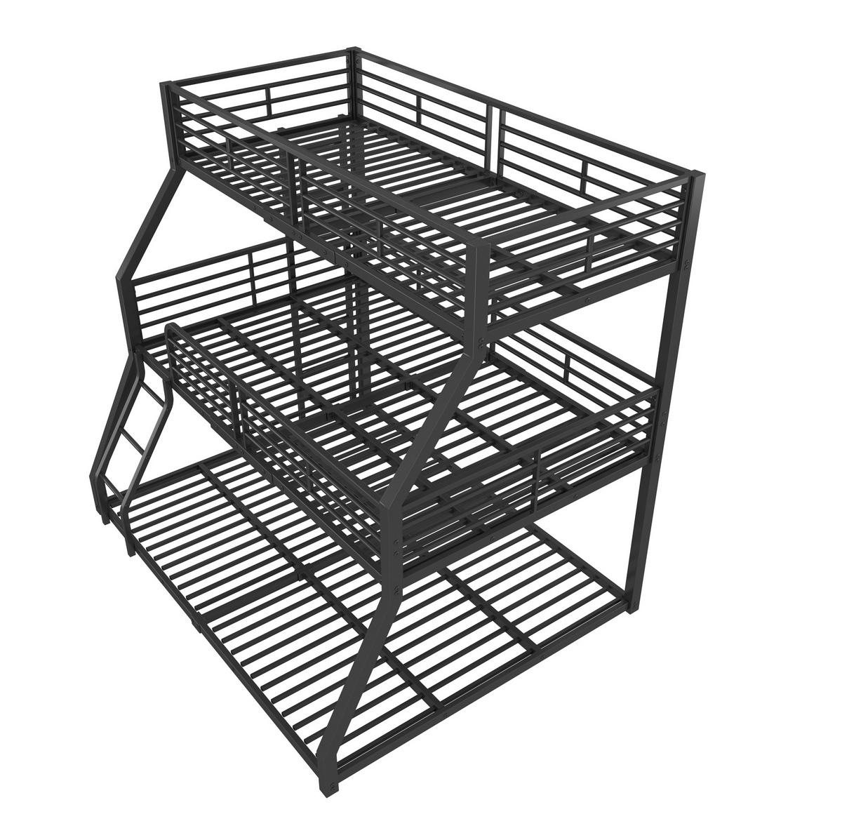 ETAGENBETT 90/200 cm aus Metall mit 3 Schlafplätzen, 2 Leitern und Sicherheitsgeländern, Schwarz - Schwarz, Metall (90/200cm) - Redom