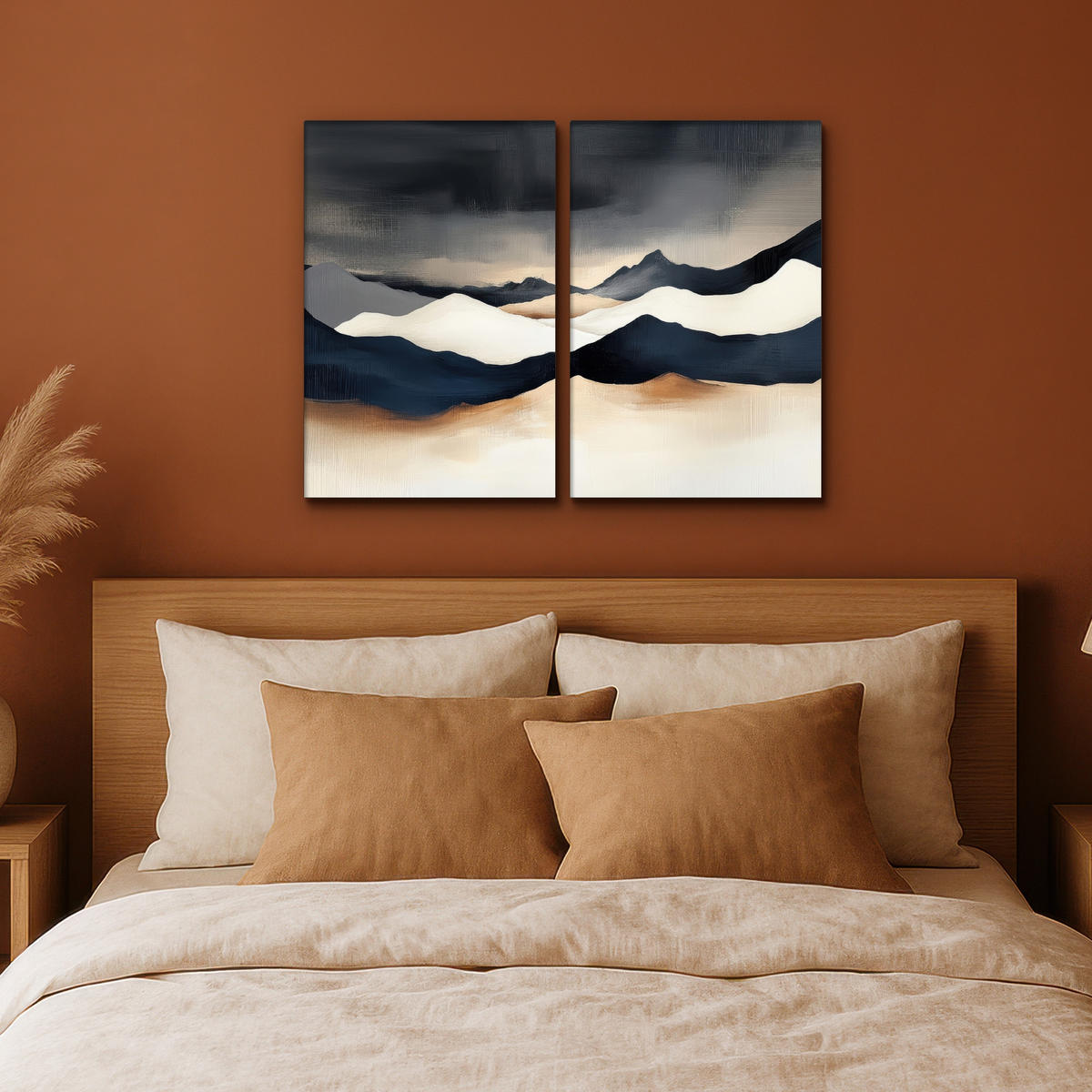LEINWANDBILD 2er Set Landschaft - Abstrakt - Modern 80x60 cm - Dunkelblau, Textil (80/60cm) - MuchoWow