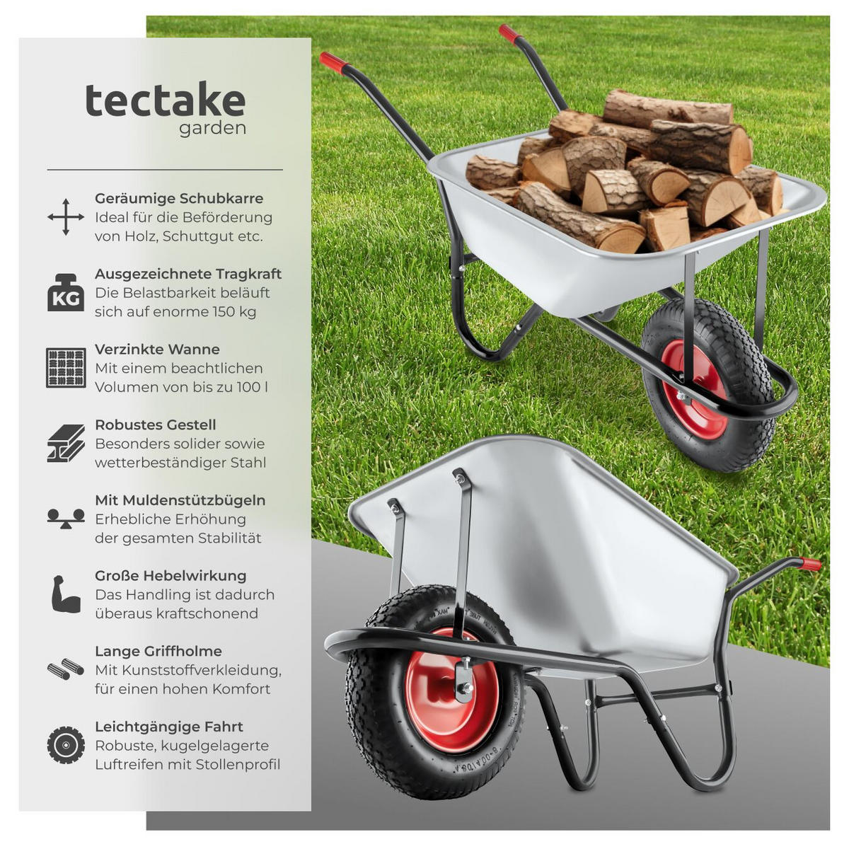 SCHUBKARRE Oskar, Belastbarkeit 150 kg, silber - Silberfarben, Metall (57/66/146cm) - tectake