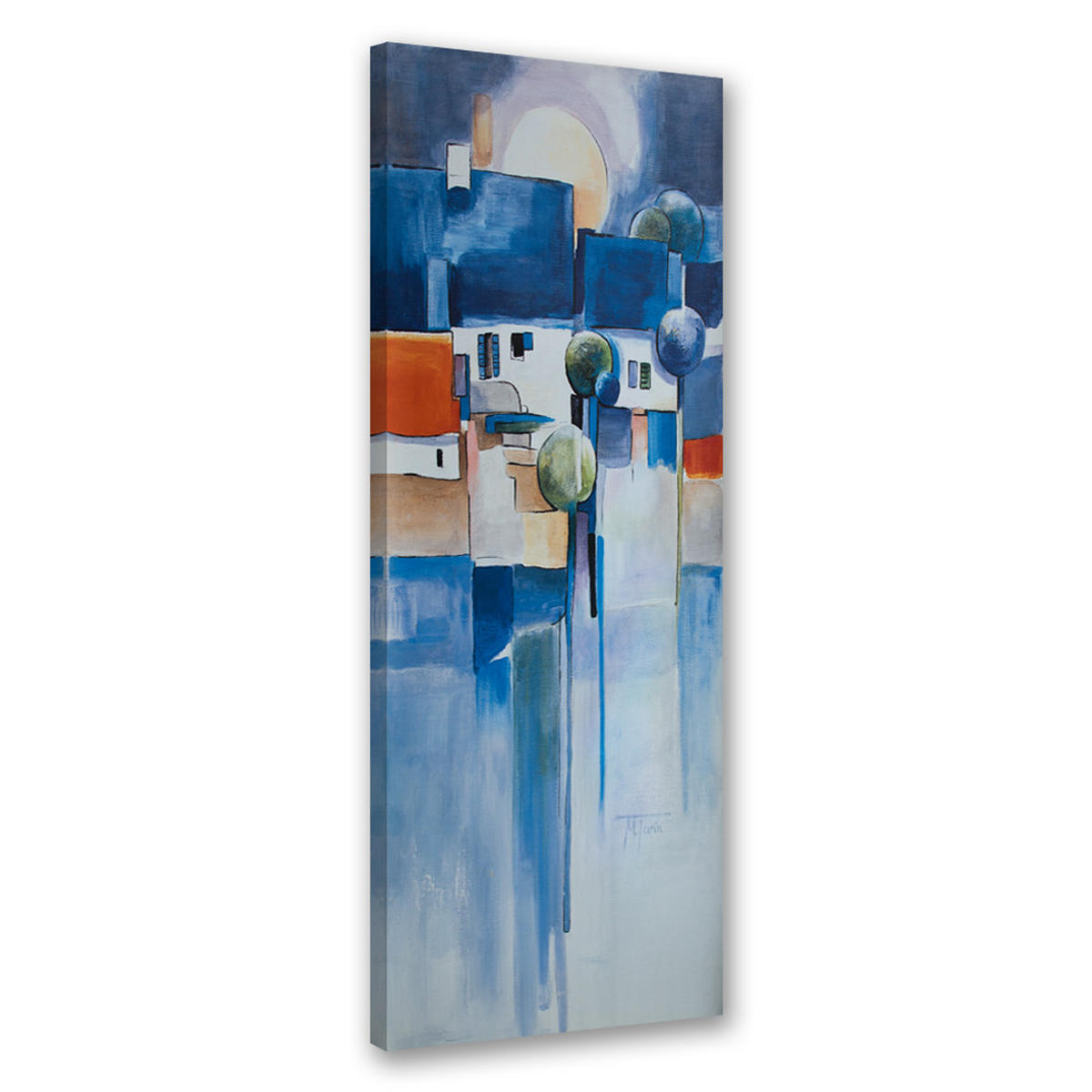 WANDBILD abstrakte gemalte stadt - Blau, Textil (30/90cm) - Feeby