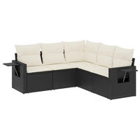 GARTEN-SOFAGARNITUR 5-teilig Mit Kissen Schwarz Poly Rattan - Schwarz, Kunststoff - vidaXL
