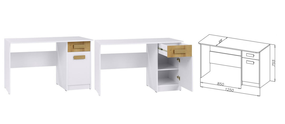 SCHREIBTISCH SCHÜLERSCHREIBTISCH GRANT G11/B WEIß 125/75,5/52,5 - Weiß, Holzwerkstoff (76/125/53cm) - Marmex Möbel